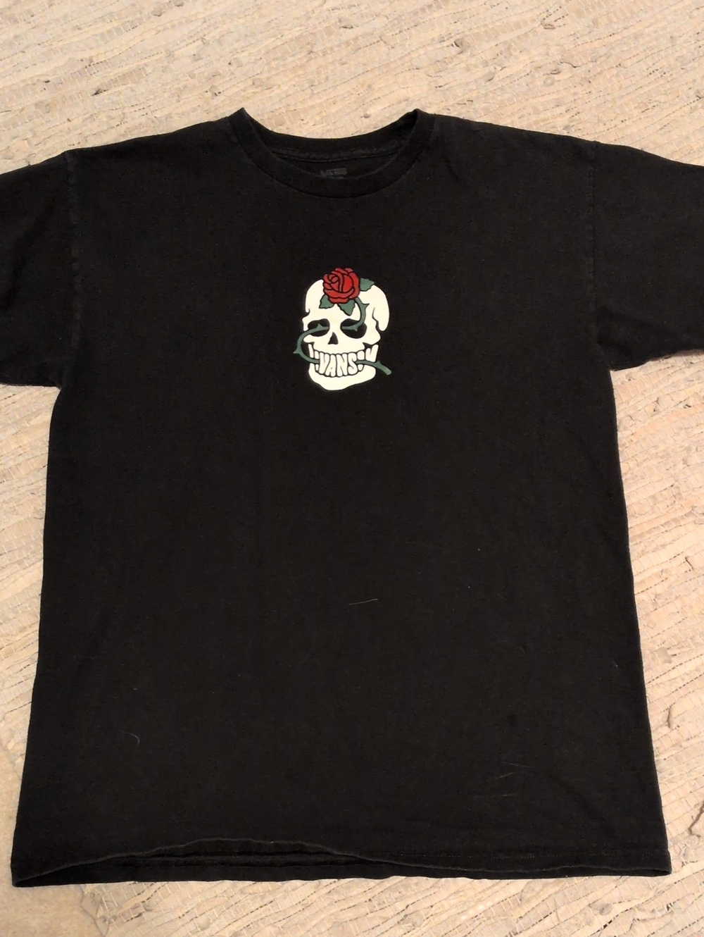 Vans Black Tee with Skull & Red Rose Graphic
